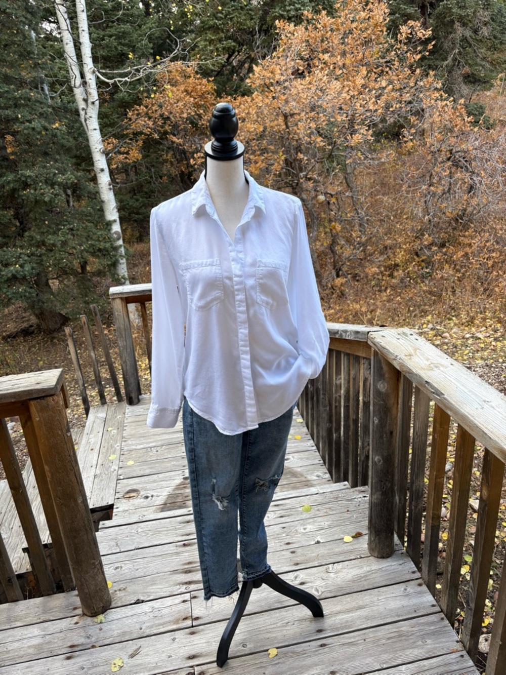 Velvet Heart Small Classic White Tencel Long Sleeve Button-Up Blouse